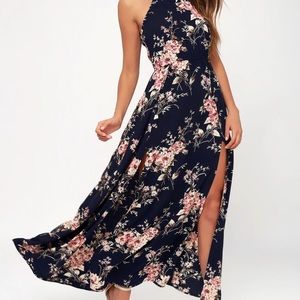Lulus Feel the Music Blue Floral Print Maxi Dress